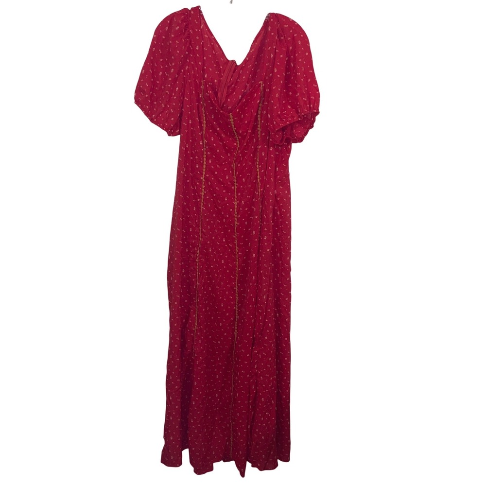Renaissance Red Plus Size Maxi Dress Puff Sleeve Empire Waist Cottagecore Boho